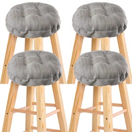 HFCNMY Bar Stool Cushions Round,4 Pack Stool Covers Round Bar Stool Seat Cushions Covers Padded with Elastic Bands Anti-Slip Bottom for 14-15 in Round Wooden Metal Stools (Beige)