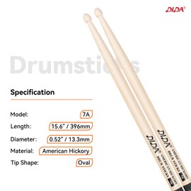 Drum Sticks, American Hickory Drumsticks, Drumsticks for Drum, Non-Slip Grip, Percussion Drumsticks for Professional, Live Performance & Drum Kit Practice Accessories (2 Pairs, 7A)