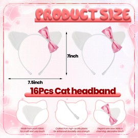 yisncka 16 Pcs Kitty Cat Ears Headbands with Pink Bow Plastic Hello Cat Party Favors Kitten Party Bow Headwear Cats Coquette Hair Accessories for Women Kitten Birthday