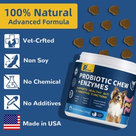 Probiotics for Dogs – Chicken Flavor Chews with Digestive Enzymes & Fiber Blend – Supports Gut Health, Relieves Diarrhea, Gas, Constipation & Itchy Skin – 120 Count