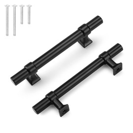 knobelite 10 Pack Matte Black Cabinet Pulls, 3.5 inch Cabinet Handles for Kitchen Bathroom, Black Stainless Steel T Bar Drawer Pulls for Drawer Dresser