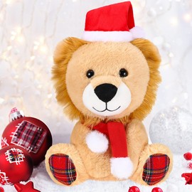 Threan 8 Inch Christmas Stuffed Animal Christmas Plush Toy Doll with Santa Hat Xmas Plush Stuffed Bear Monkey Deer Lion Koalas Panda Dog Elephant for Valentine's Day, Festival (Lion Style)