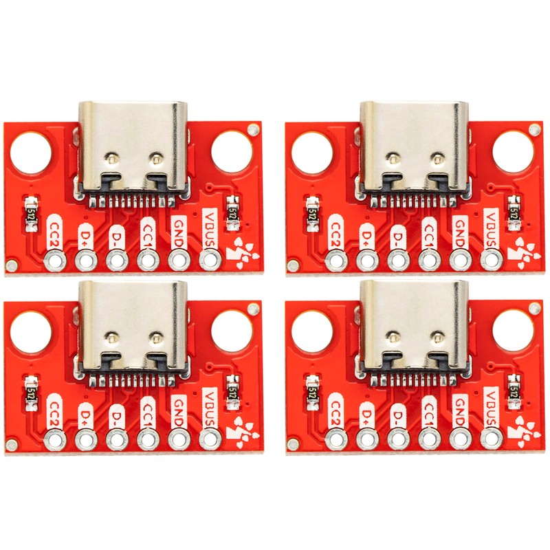 whiteeeen 4pcs USB Type C Breakout Board Red with Male