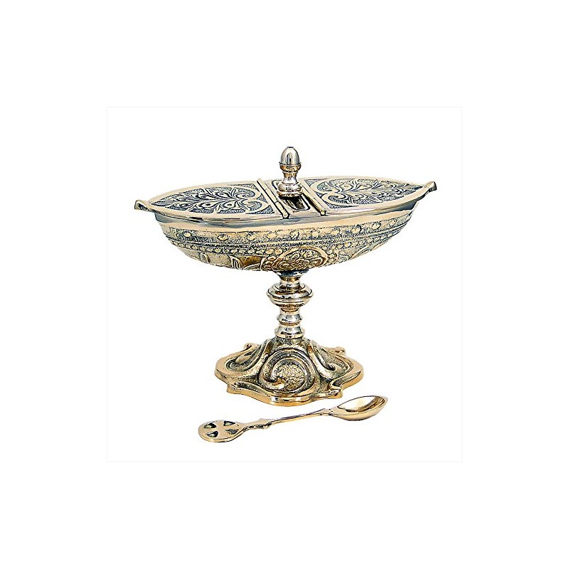 NKlaus incense burner with hinged lid and spoon solid brass