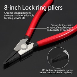 LEONTOOL 8-Inch Lock Ring Pliers Flat Snap Ring Pliers Special Circlip Pliers Reverse Pliers Angle Tip Retaining Ring Pliers Ring Opening Pliers Spreader Pliers for Transmission Transfer Cases