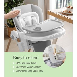 Mallify Foldable High Chairs for Babies and Toddlers, 3-in-1 Convertible Baby High Chair with Removable Soft Cushion and Tray, Adjustable Height & Recline, Lockable Wheels, Ligh Gray