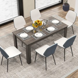 SILKYDRY 63“ Large Dining Table for 4-6 People, Rectangular Dining Room Table, Wooden Kitchen Table with L-Shaped Legs, Modern Farmhouse Dinette Table for Restaurant, Living Room, Family