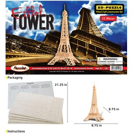 Puzzled 3D Puzzle Eiffel Tower Wood Craft Construction Model Kit,Fun and Educational DIY Wooden Toy Assemble Model Unfinished Crafting Hobby Puzzle to Build and Paint for Decoration 52 Pieces Pack