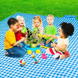 ZHUYNXIR Extra Large Picnic, Waterproof Blanket, Gingham Picnic Mat for Beach, Camping Grass Picnic Blankets. (Blue 58x58 inch)