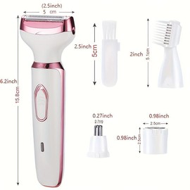 4 in 1 Electric Shaver, 1 Set Rechargeable Grooming Kit, Wet and Dry Bikini Trimmer, Portable Electric Epilator for Face, Nose, Legs and Underarms