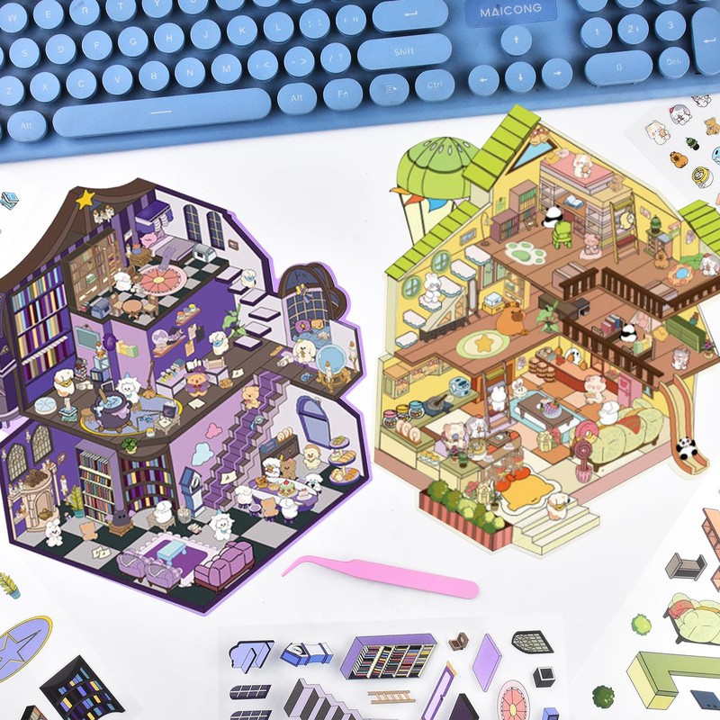 2 Sets Large Magic 3D Stickers Scene 3D House Stickers