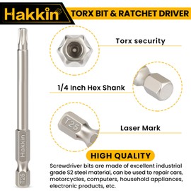 13Pcs Torx Screwdriver Sets Hakkin Torx Bit Set with Ratchet Screwdriver 75mm Torx Security Bit Set S2 Steel T6-T40 Magnetic Tamper Proof Torx Bits for Screwdriver, Impact Drill, Ratchet Wrench etc