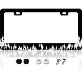 KDQEP Coniferous Forest Bigfoot License Plate Frame,American Flag Rock Black Cool License Plate Frame,Rust-Proof Waterproof Stainless Steel 2 Hole License Plate Holder for Men Women 12.2 X 6 Inch