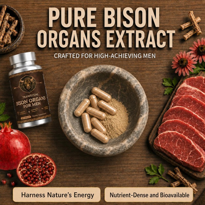 19-IN-1 Primal Bison Organs Supplement for Men, 100 Capsules, Grass‑Fed