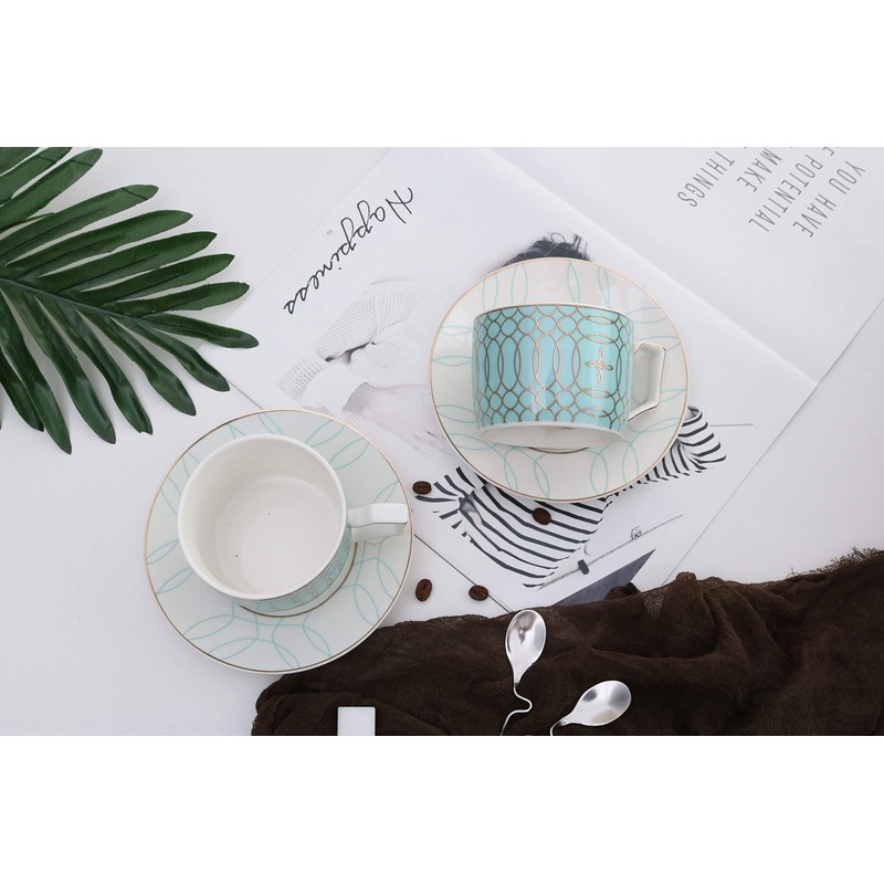 Jusalpha Porcelain Tea Set-Service of 4- Modern Elegant Mint Green