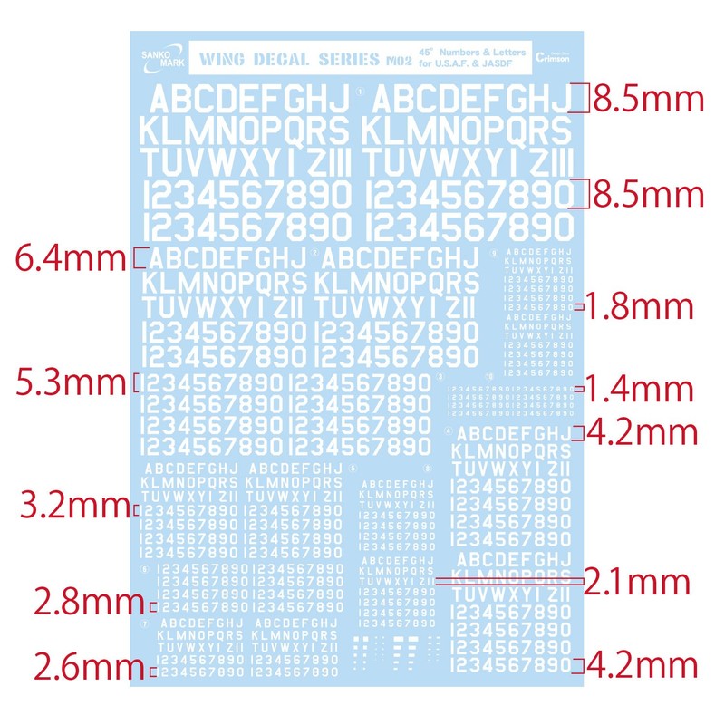 サンコーマーク工業 M02 45度 Numbers&Letters 白 13.5×19.5cm レプトジーダ WING DECAL SERIES