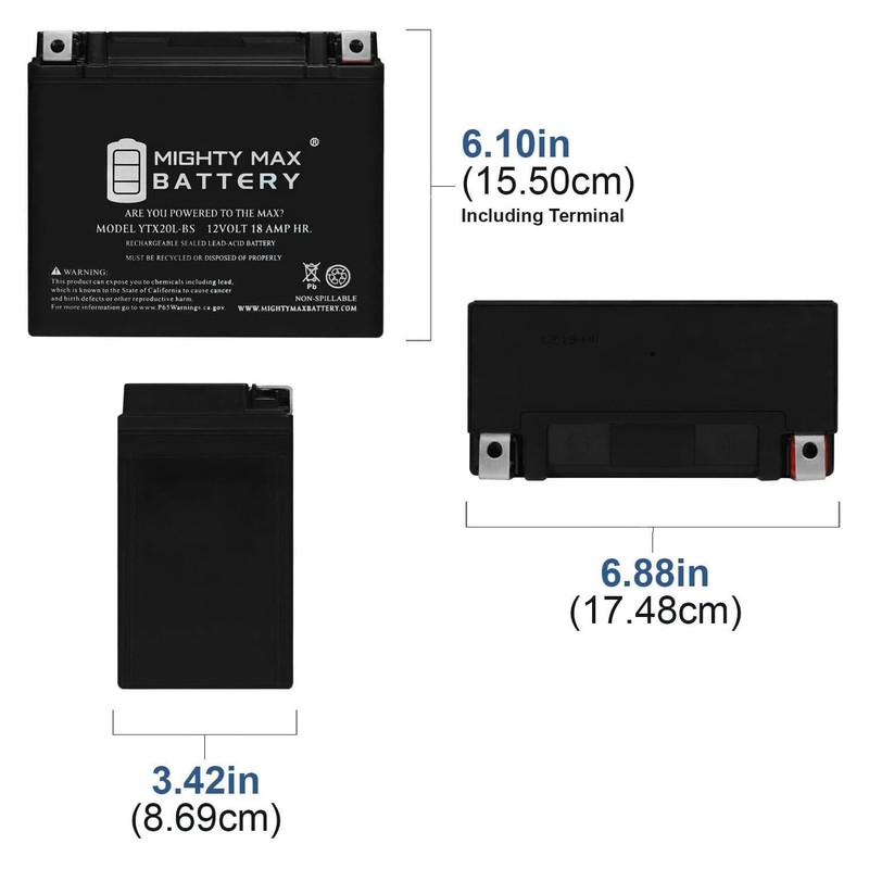 Mighty Max Battery YTX20L-BS Battery for Yamaha 700 Kodiak 700,