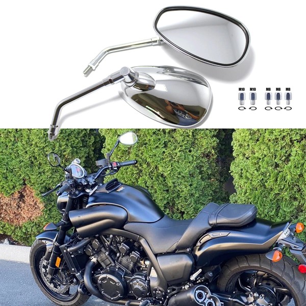 KEEPDSGN Chrome Motorcycle Side Mirrors Clear Rearview For Yamaha VMAX
