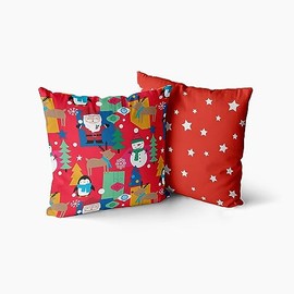 Happy Linen Company Girls Boys Kids Jolly Christmas Xmas Santa Red Square 43 x 43 cm Reversible Cushion Covers
