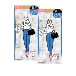 Fukusuke Women's High Socks, Solid Color, Compression Stockings, 2 Pairs Set, Below Knee Length, Non-Run Design, clear nude