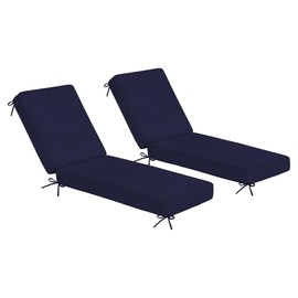 Sundale Outdoor Olefin Chaise Lounge Cushion Set of 2, Water-Resistant Patio Lounge Chair Cushion, Thick Lounger Pad with 8 Straps Navy Blue, 72 x 21 x 4 Inches