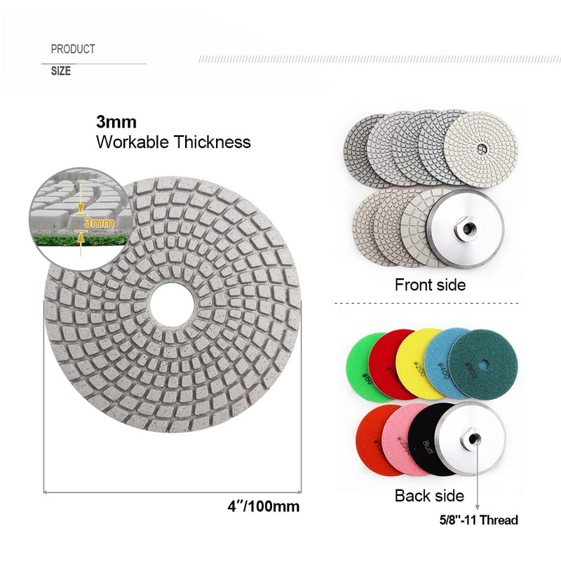 SHDIATOOL 4- Inch Diamond Wet Polishing Pads Set of 8Pcs