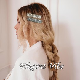 HAYHOI 8PCS Rhinestone Snap Hair Clips, Rectangular Crystal Pin, 3 Inch Large Glitter French Barrettes, Alligator Duckbill for Bangs-Accessories for Women Girls-Gold Silver Black