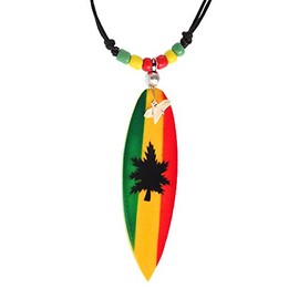 Chic-Net Surfer Chain Wooden Chain Shark Tooth Surfboard Round Painted Beads Wood Cotton Adjustable Half Moon Fish Spiral Chain Necklace Women Men Beach Pool Rastafarian, Wood,