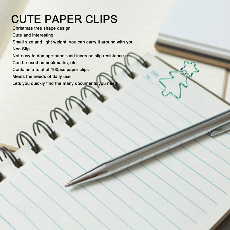 100pcs Paper Clips Prevent Slip Cute Christmas Tree Shaped Decorative