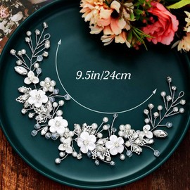 GORAIS Flower Bride Wedding Hair Vine Crystal Bridal Headpieces Pearl Hair Accessories for Women and Girls