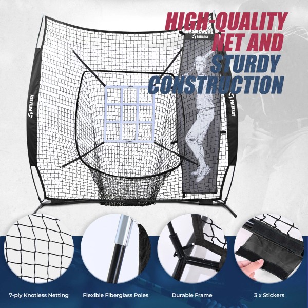 Patiassy 7x7ft Baseball Softball Practice Hitting Pitching Net with Bow