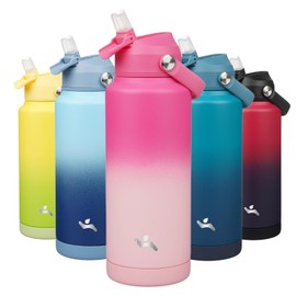 Konokyo Insulated Water Bottle with Straw Lid,32 oz Stainless Steel Vacuum Metal Bottle with Silicone Handle,Cherry Blossom