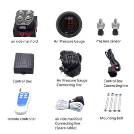 ZHSYMX 12v Solenoid Valve Air ride Suspension manifold valve with remote controller 0-200psi with double display air pressure gauge
