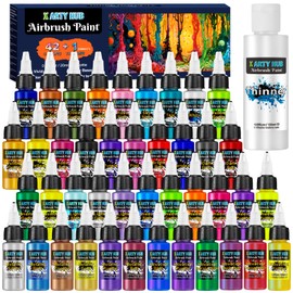 X ARTY HUB Airbrush Paint - 42 Colors with 4.05 Fl Oz Thinner, Iridescent, Neon and Metallic Air Brush Paints Acrylic Ready to Spray, Water-Based Painting Set for Artists Beginners