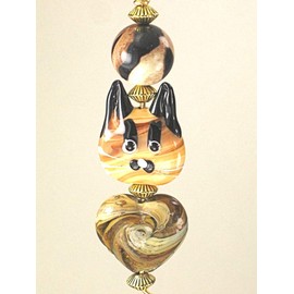 A Curious Cat and Heart Amber Lampwork Glass Light / Ceiling Fan Pull Chain