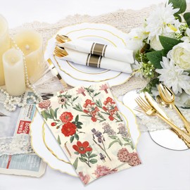 Floral Napkins Paper 150 Pcs Wildflower Napkins Disposable Vintage Cocktail Napkins Paper Guest Hand Towels Decorative Dinner Napkins for Spring Wedding Birthday Tea Party Decorations 4.3 x 7.9 Inch