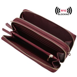 Lanyani Women Crossbody Wallet RFID Blocking Cell Phone wristlet Purse with shoulder strap small crossbody bag (Wine Red)