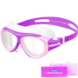 MOMUSE Kids Swimming Goggles, Large Frame for More Comfort, Pool Goggles, Anti-Fog & Wide View & No Leaks, Swimming Goggles for Girls 4-14 (Purple)