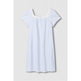 JAJU [JAJU] Women's Seersucker Shirring Short Sleeve Pajama Dress_Light Blue