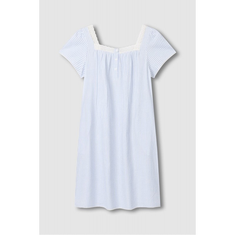 JAJU [JAJU] Women's Seersucker Shirring Short Sleeve Pajama Dress_Light Blue