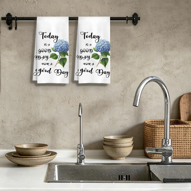 Blue Hydrangea Floral Inspirational Kitchen Towels 16x24 Inch