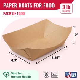 IDL Packaging 3 lb Kraft Paper Food Trays (Pack of 1000) - Food-Safe Poly Coated for Extra Moisture Resistance - Proudly Made in USA - Serving Tray for Fries, Burgers, Appetizers