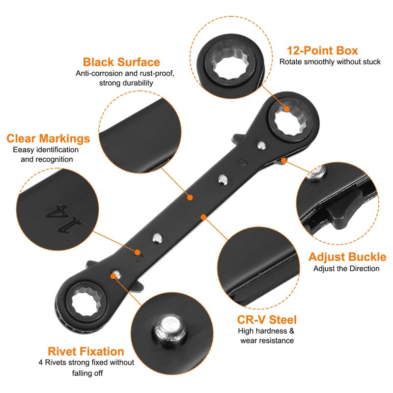 sourcing map Double Box End Reversible Ratcheting Wrench 14mm x