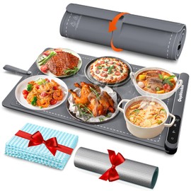 Qophtcchef Warming Mat for Food,Food Warming Mat with 7 Temperature Settings and 12 Hours Timer,Upgrade High-tech Graphene Rollable Heating Food Warmer for Parties Buffet,Everyday Use(Dark Gray)