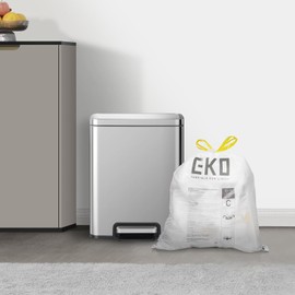EKO Easy-Dispense Roll 80 Count Extra-Strong Drawstring Small Trash Bag, 4 Gallon Trash Bag (10-15L) 80 Pack White, Code C