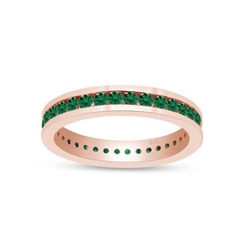 AFFY Round Shape Simulated Green Emerald Full Eternity Band Ring in 14K Rose Gold Over Sterling Silver, Ring Size: 8.5