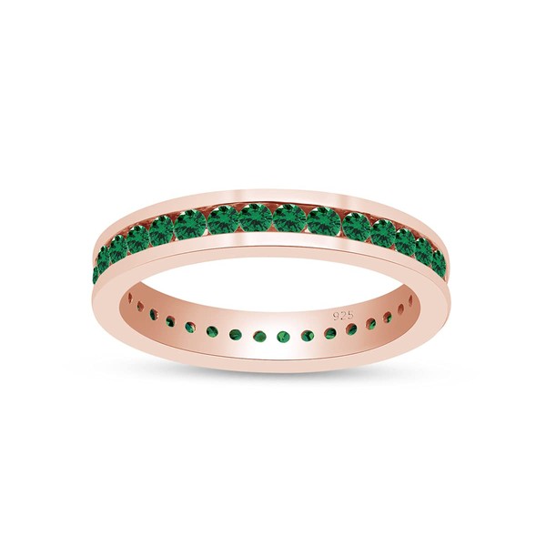 AFFY Round Shape Simulated Green Emerald Full Eternity Band Ring