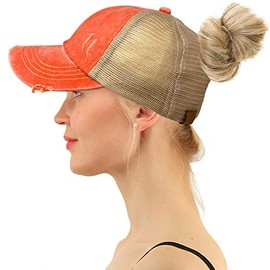 C.C - Gorra de béisbol con diseño de coleta para papá y camionero (coral envejecido), Coral entrecruzado, One Size