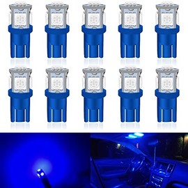 UNXMRFF 194 LED Bulb Blue T10 LED Bulb Map lights , W5W 168 LED Bulb, 2825 Bulb 5050 5-SMD Bright LED Chips 12V DC, 194 Replacement Bulbs for Car Dome Door Courtesy License Plate Lights, Pack of 10