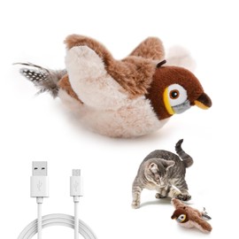 Tyasoleil Flapping Bird Cat Toy with Simulated Chirping & Touch-Activated Wings - Plush Interactive Kitten Toy for Indoor Cats, Self-Play Design with Catnip (Sparrow)